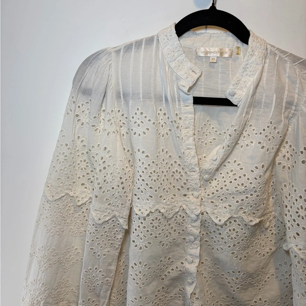 LoveShackFancy Ivory‎ Eyelet Lace Button-Down Blouse